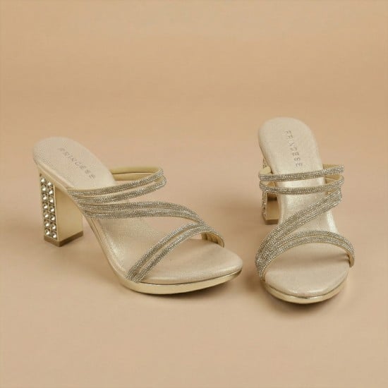 Women Gold Party Slip Ons