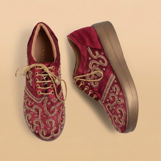 Women Maroon Wedding Sneakers
