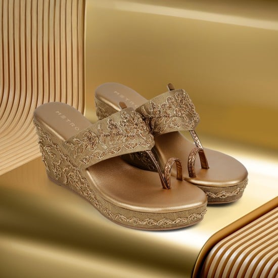 Women Antic-gold Ethnic Slip Ons