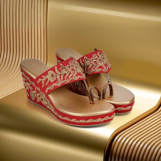 Women Maroon Ethnic Slip Ons