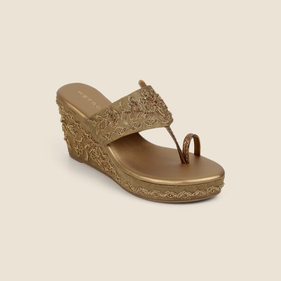 Women Antic-gold Ethnic Slip Ons