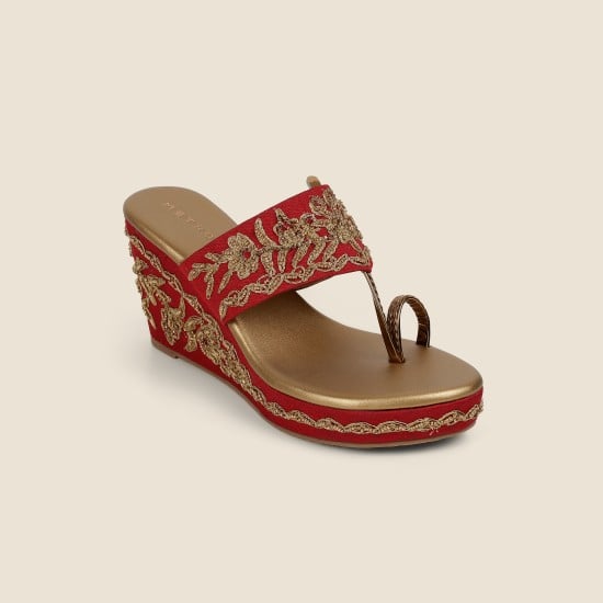 Women Maroon Ethnic Slip Ons