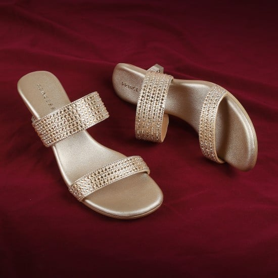 Women Gold Party Slip Ons