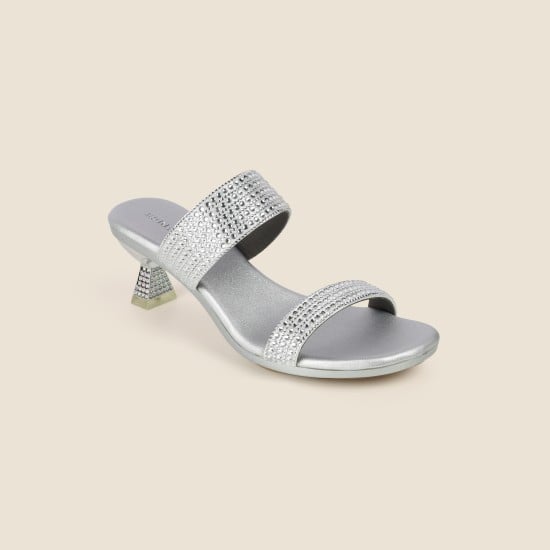 Women Silver Party Slip Ons