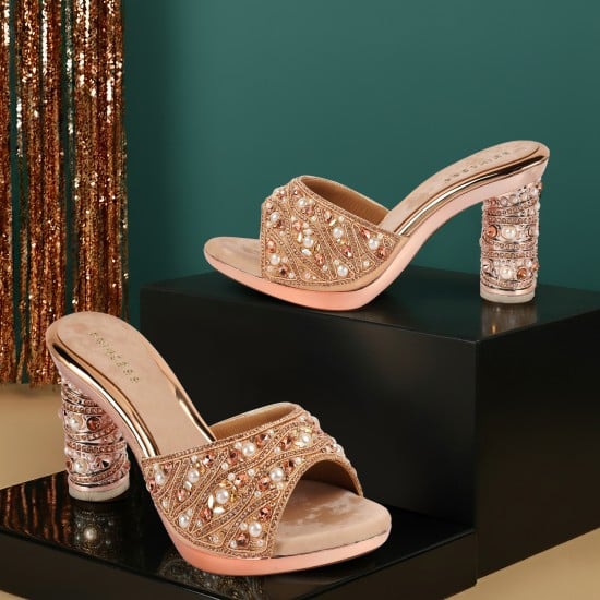 Women Rose-gold Party Slip Ons