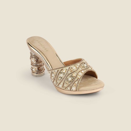 Women Gold Party Slip Ons