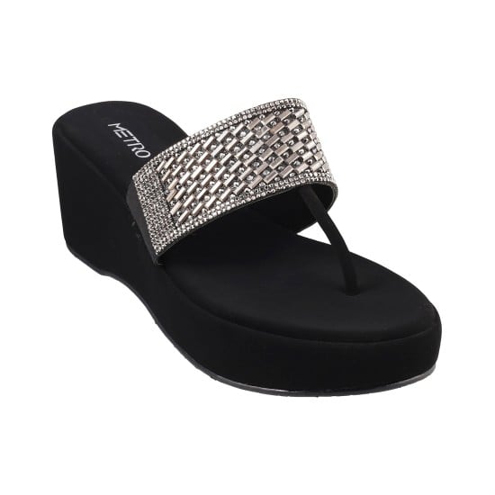 Women Black Party Slip Ons