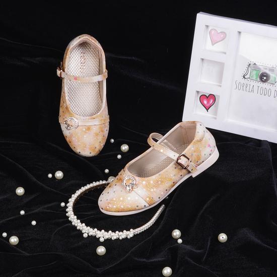 Girls Gold Casual Ballerinas