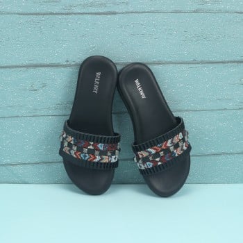 Walkway Girls Black Casual Slippers(SKU: 57-138-11-31)