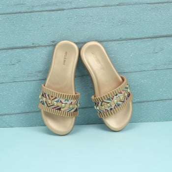 Walkway Girls Gold Casual Slippers(SKU: 57-138-15-33)