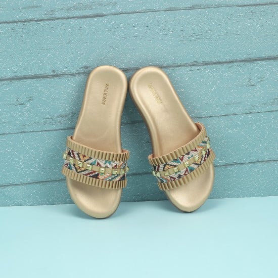 Girls Gold Casual Slippers