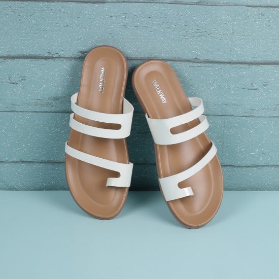 Girls White Casual Slippers