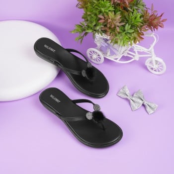Walkway Girls Black Casual Slippers(SKU: 57-95-11-31)