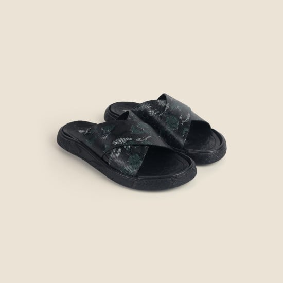 Men Black-Multi Casual Slippers