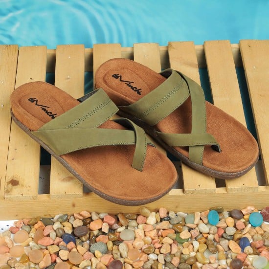 Men Olive Casual Slippers