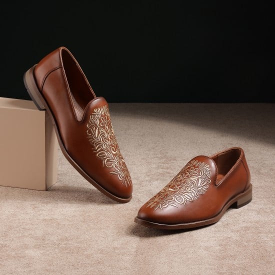 Men Tan Ethnic Moccasin