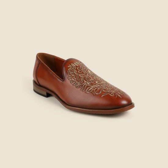 Men Tan Ethnic Moccasin