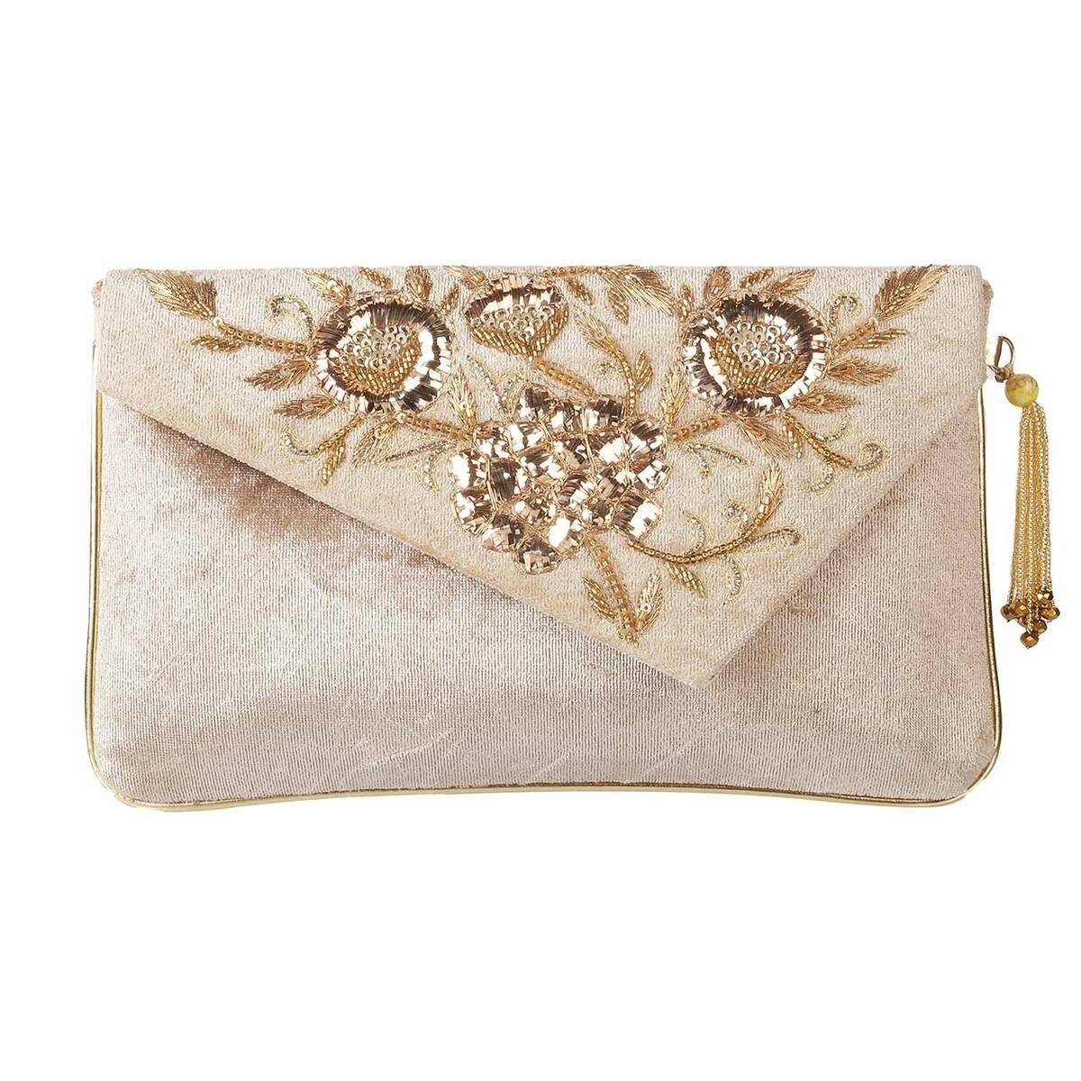 Buy Spring Velvet Gold Clutch Purse, Bag With Designer Pattern, Leaf  Embroidery and Aesthetic Sequin for Wedding and Ethnic Wear. Online in India  - Etsy