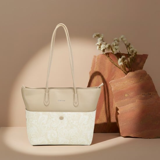 Women Beige Tote Bag