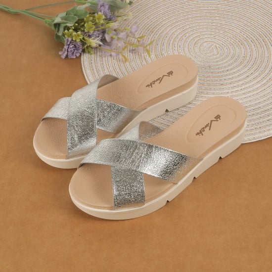 Women Silver Casual Slip Ons