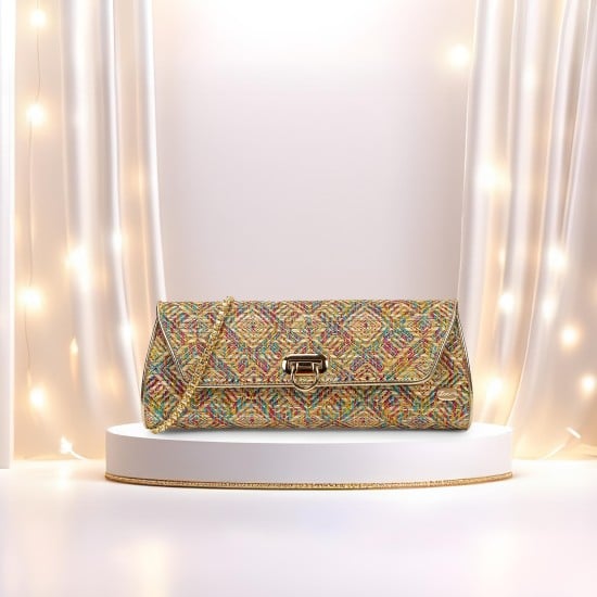 Women Gold-multi Clutch
