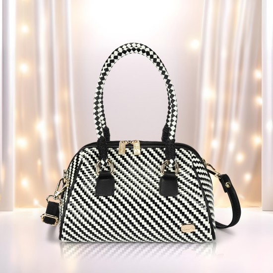 Women White-black Satchel Bag