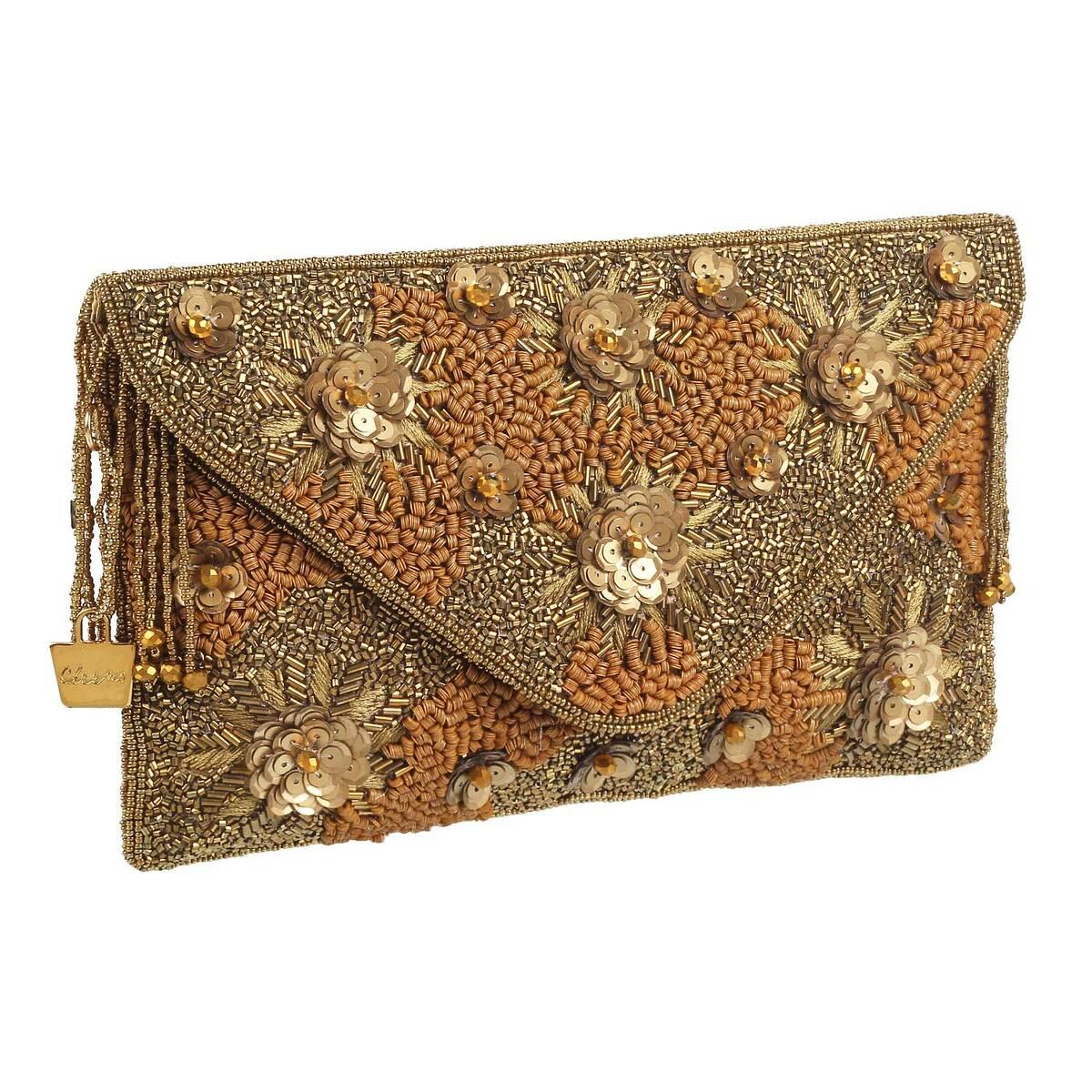 Buy Black Silk Pearl Clutch Purse, Bag With Gold Embroidery, Sequin Work,  Zardozi Work and Leaf Pattern for Western and Traditional Outfit. Online in  India - Etsy