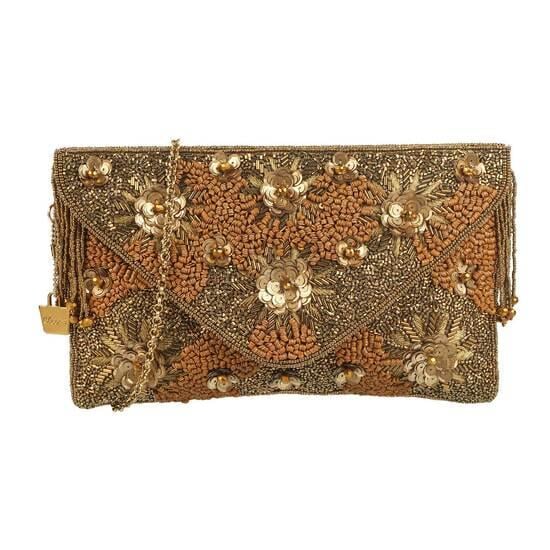 Cheemo Antique-Gold Hand Bags Envelope Clutch