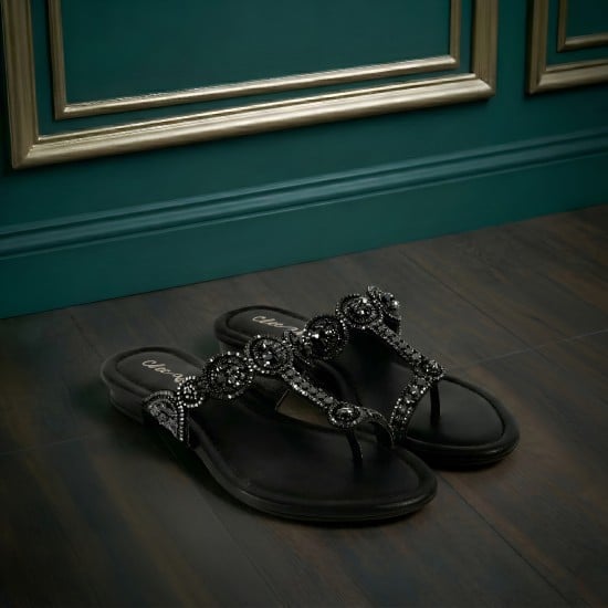 Women Black Ethnic Slip Ons