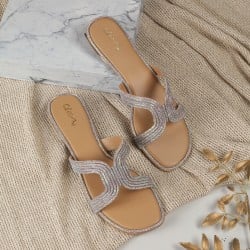 Women Silver Ethnic Slip Ons