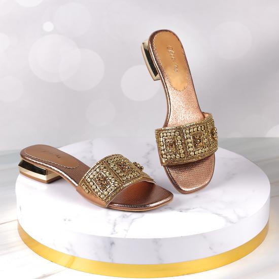 Women Antic-gold Ethnic Mules