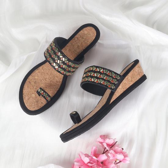 Women Black Ethnic Slip Ons