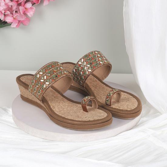 Women Antic-gold Ethnic Slip Ons