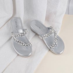 Women Silver Ethnic Slip Ons