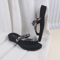 Women Black-multi Ethnic Slip Ons