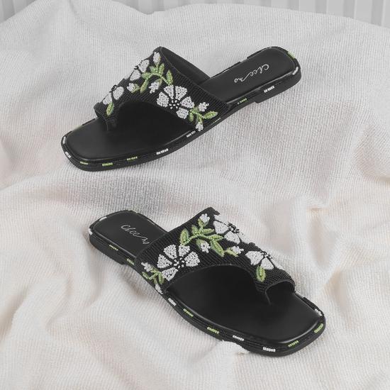 Women Black Ethnic Slip Ons