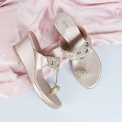 Women Gold Ethnic Slip Ons