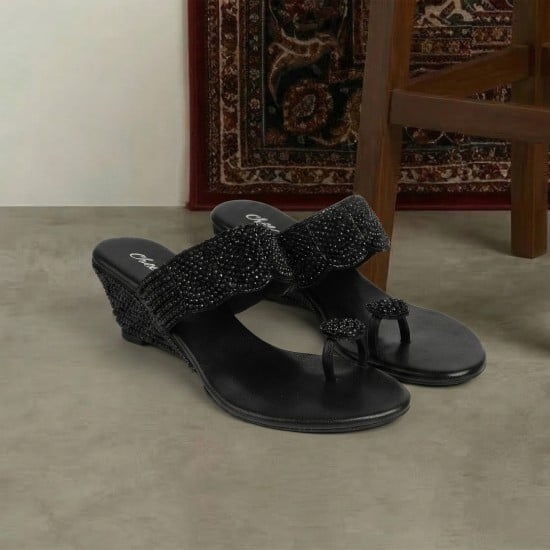 Women Black Ethnic Slip Ons