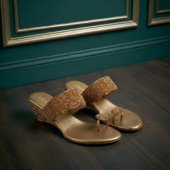 Women Antic-gold Ethnic Slip Ons