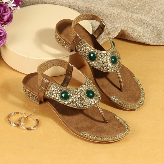 Women Antic-gold Ethnic Sandals