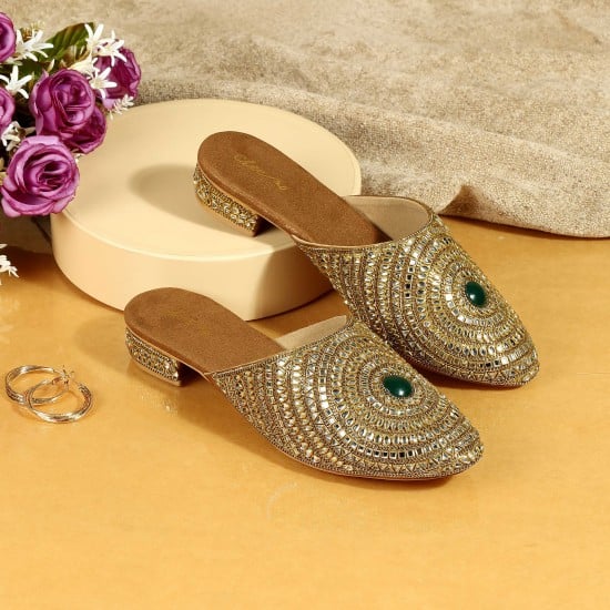 Women Antic-gold Wedding Slip Ons