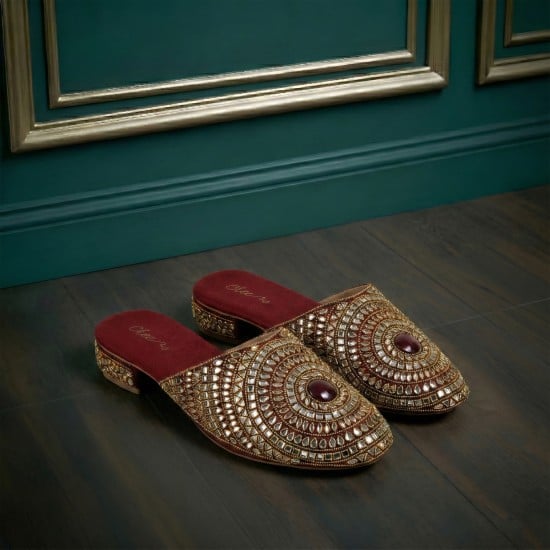 Women Maroon Wedding Slip Ons