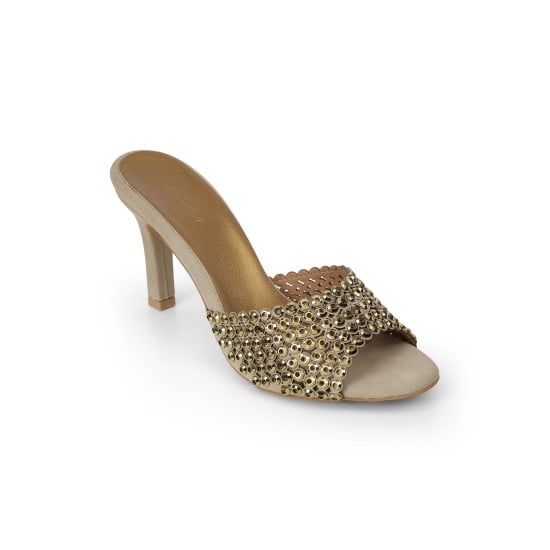 Women Antic-gold Party Slip Ons