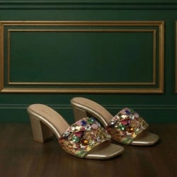 Women Gold Ethnic Slip Ons