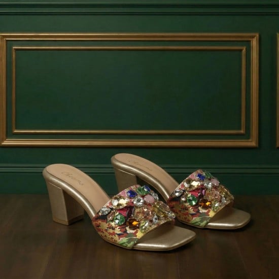 Women Gold Ethnic Slip Ons