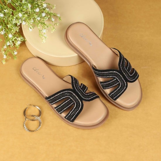 Women Black Casual Slippers