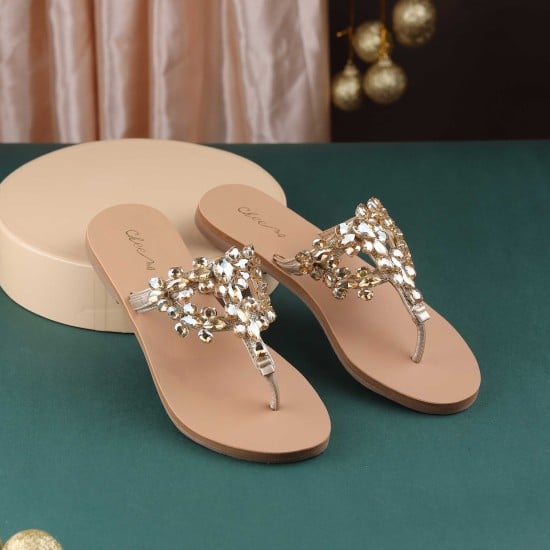 Women Gold Casual Slippers
