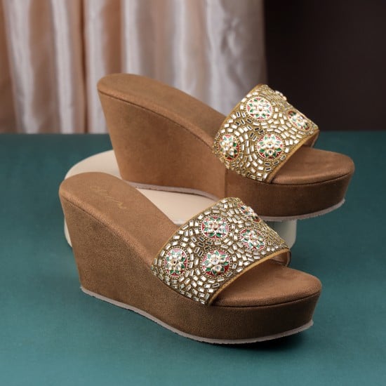 Women Antic-gold Ethnic Slip Ons