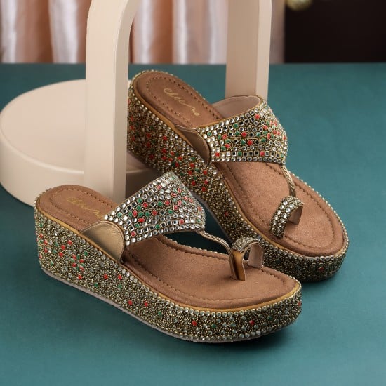 Women Antic-gold Ethnic Slip Ons