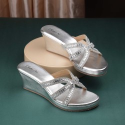 Women Silver Party Slip Ons